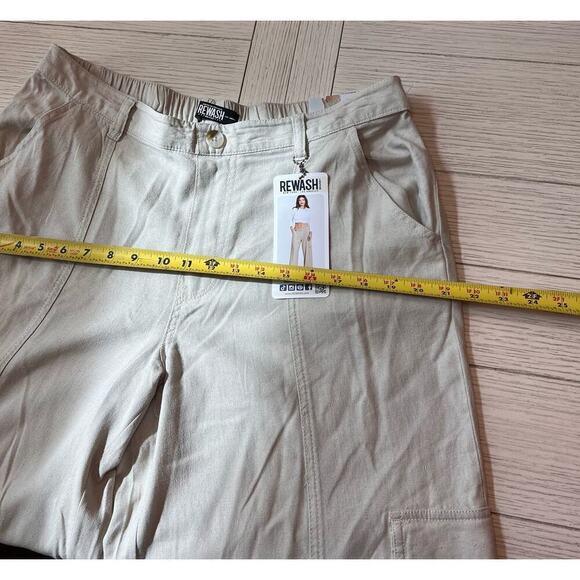 NWT Rewash‎ seamed wide leg cargo pants. Linen blend. Khaki. Elastic waist. Sz L - Picture 7 of 9